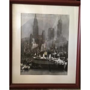 Grand Tirage Photo Agrandi Du Quenn Elizabeth Dans Le Port De New York Par Andréas Feininger 58