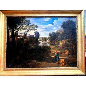 "ideal Landscape With Diogenes", 18th Reduction Of The Poussin Painting From 1657, 19th Golden Frame