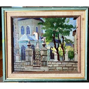Beaupainting Oil On Wooden Panel Signed H. Durand Representing Rear Gate Of A Church