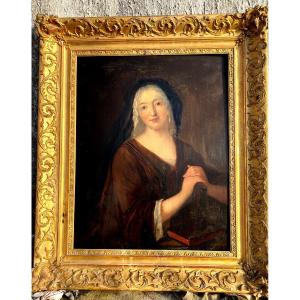 Very Beautiful Portrait From 1840 Of A Nun, Beautiful And Large Oil On Canvas, Golden Period Frame