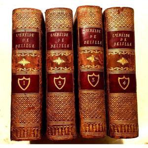 " l'Enéide " Traduite Par Jacques Delille  ,4 Beaux Volumes Reliure Empire . Paris . 1804 An 12