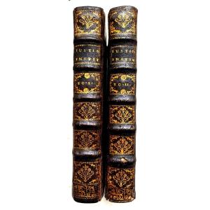 The Institutions Of Justinian Divided Into 4 Books, In Two Small Volumes In 12 In Parisiis 1713