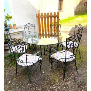 Elegant Decorative Wrought Iron Garden Set And Added Decorative Elements From The 70s