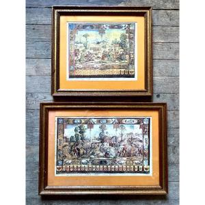 Set Of Two Beautiful Decorative Paintings In The Style Of A Large Tapestry Of Characters