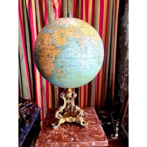 Important Globe Terrestre De La Maison G. Thomas Sur Son Magnifique Pied Napoléon III En Bronze