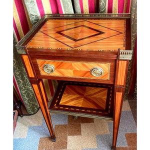 Signed A.bel Inlaid Living Room Table On All Sides With Galleries, A Louis XVI Style Drawer. 