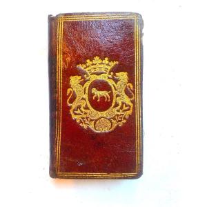 Rare Small Miniature Notebook: With Crowned Arms, In Red Morocco Louis XV Period
