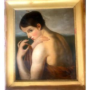 Beautiful Neo-classical Portrait "woman In Profile With Egret" Oil/canvas Framed School Of Ingres