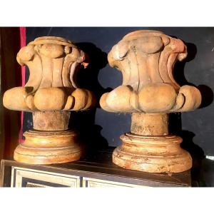 Decorative Pair Of 18th Century Elements. Castelnaudary Terracotta Plume Roof Punches