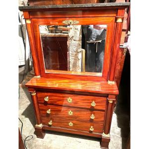  Beautiful Commode Secretary In "happiness Of The Day" Red Mahogany Thickness 1st Empire Half Columns And Tain