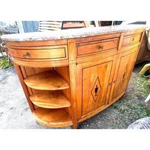 18th Century Sideboard With Blond Cherry Wood Half-moon Top, Original Breccia Marble, Directoire Period