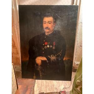 Grand Portrait De Capitaine d'Infanterie Coloniale En Grande Tenue Et Décorations, H/toile 1890