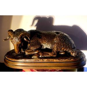 Rare Bronze De: Rosa Bonheur Représentant Un Bélier Couché Finement Ciselé Et Patiné, Vers 1846