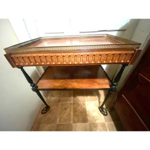 Elegant Napoleon III Style Serving Table, Two Trays, One With Gallery Drawer