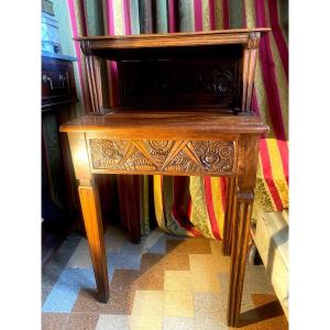 Fun And Useful Small Tiered Table In Beautiful Veined Blond Walnut Richly Carved And Ornate