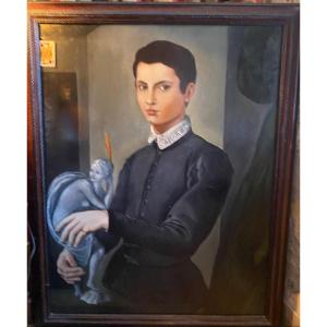 Très Grand Portrait" Jeune Sculpteur" Oeuvre Agrandie Du Peintre Bronzino  16è , Maurice Gardon