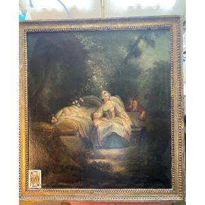 "la Bonne Mère" Grande Huile Sur Toile , Encadrement Châssis à Clefs Atelier De Fragonard XVIII