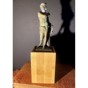 Statue De Mercure Debout sur socle En Bronze Patine XIXe . Souvenir Du Grand  Tour Italie