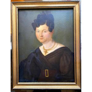 Beautiful 19th Century Oil On Framed Canvas: "lady Of Quality" Louis Philippe Period