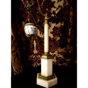 Night Light Holder, Porcelain, White Marble, Carrara, Chiseled Gilded Bronze, Charles X Period