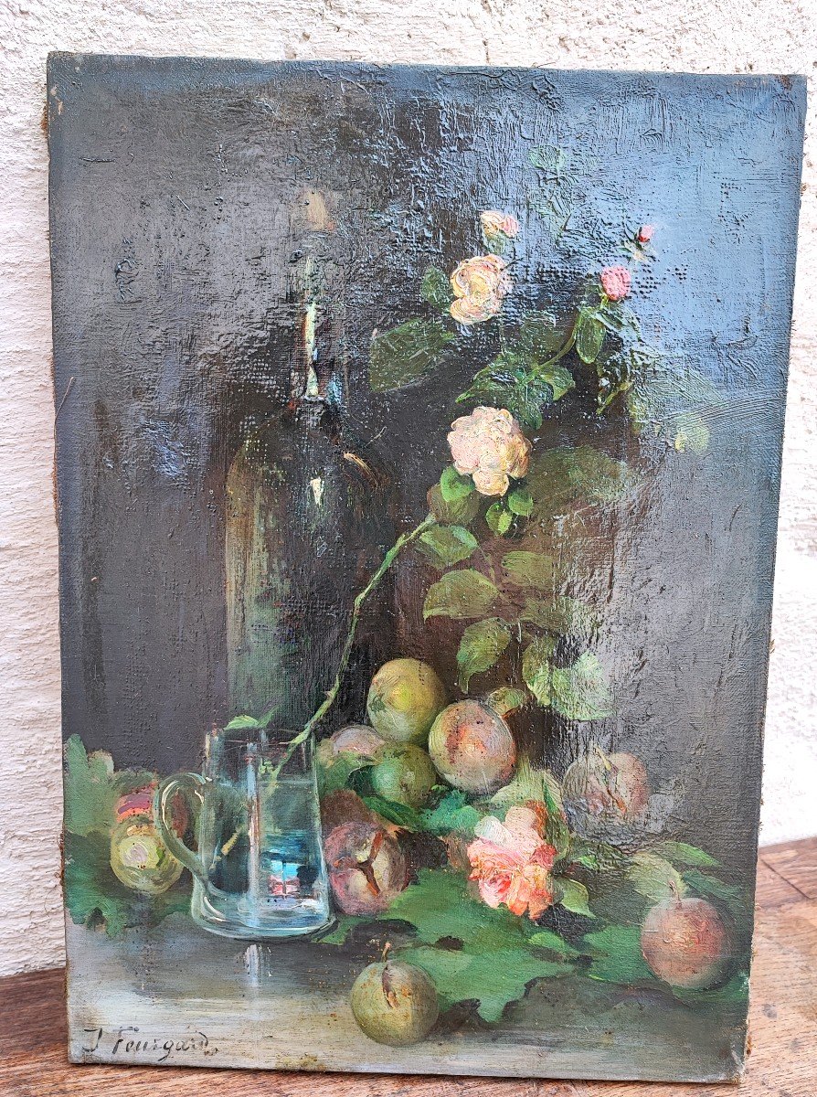  JULIE DELANCE FEURGARD - Nature morte aux prunes et roses-photo-2