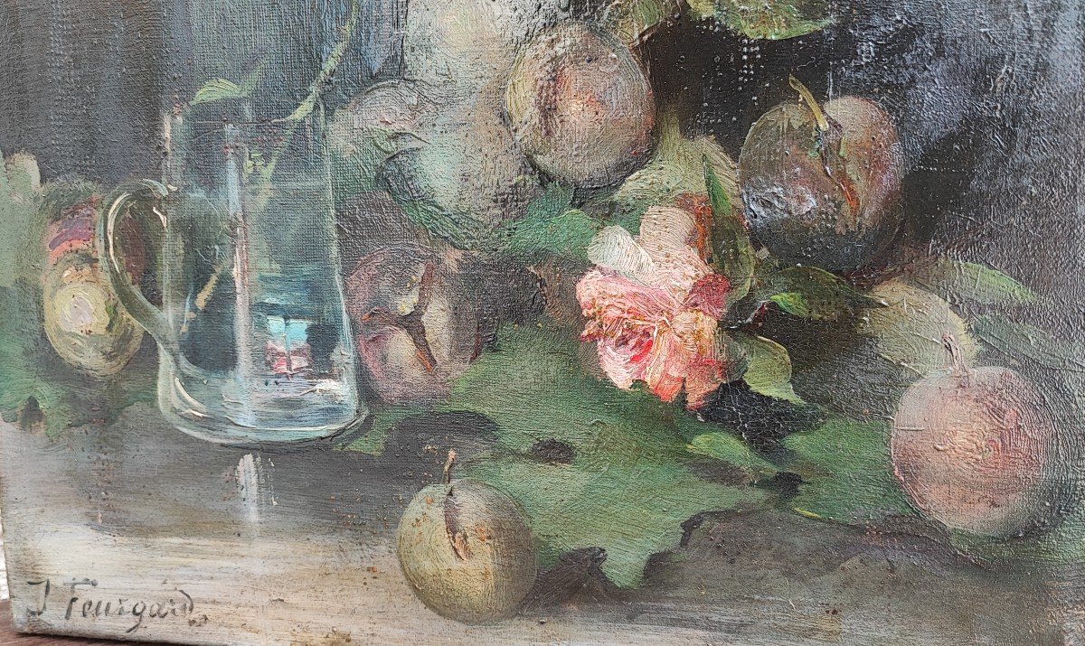  JULIE DELANCE FEURGARD - Nature morte aux prunes et roses-photo-3