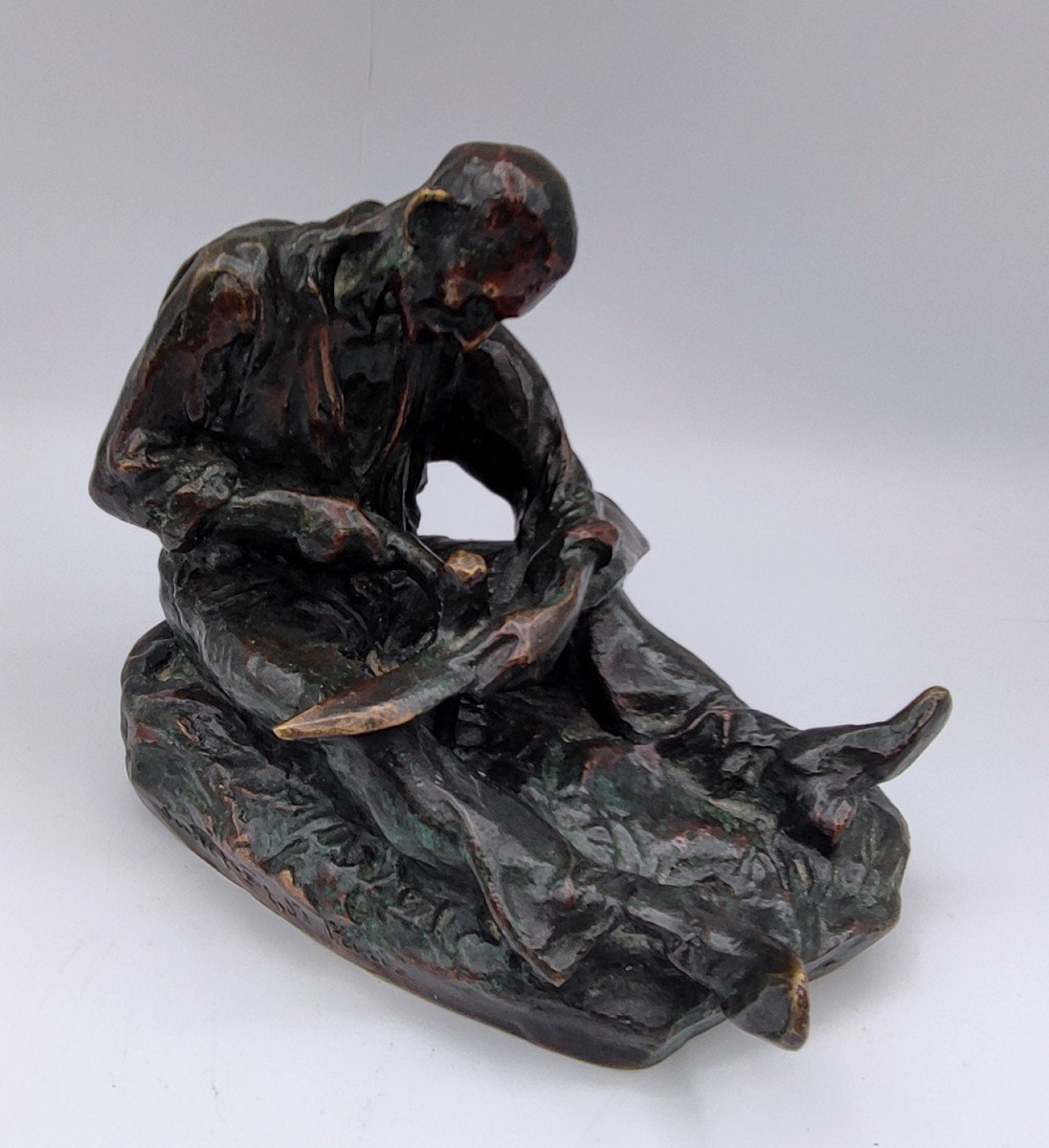 Jules Dalou - The Harvester Sharpening His Scythe In Bronze-photo-2