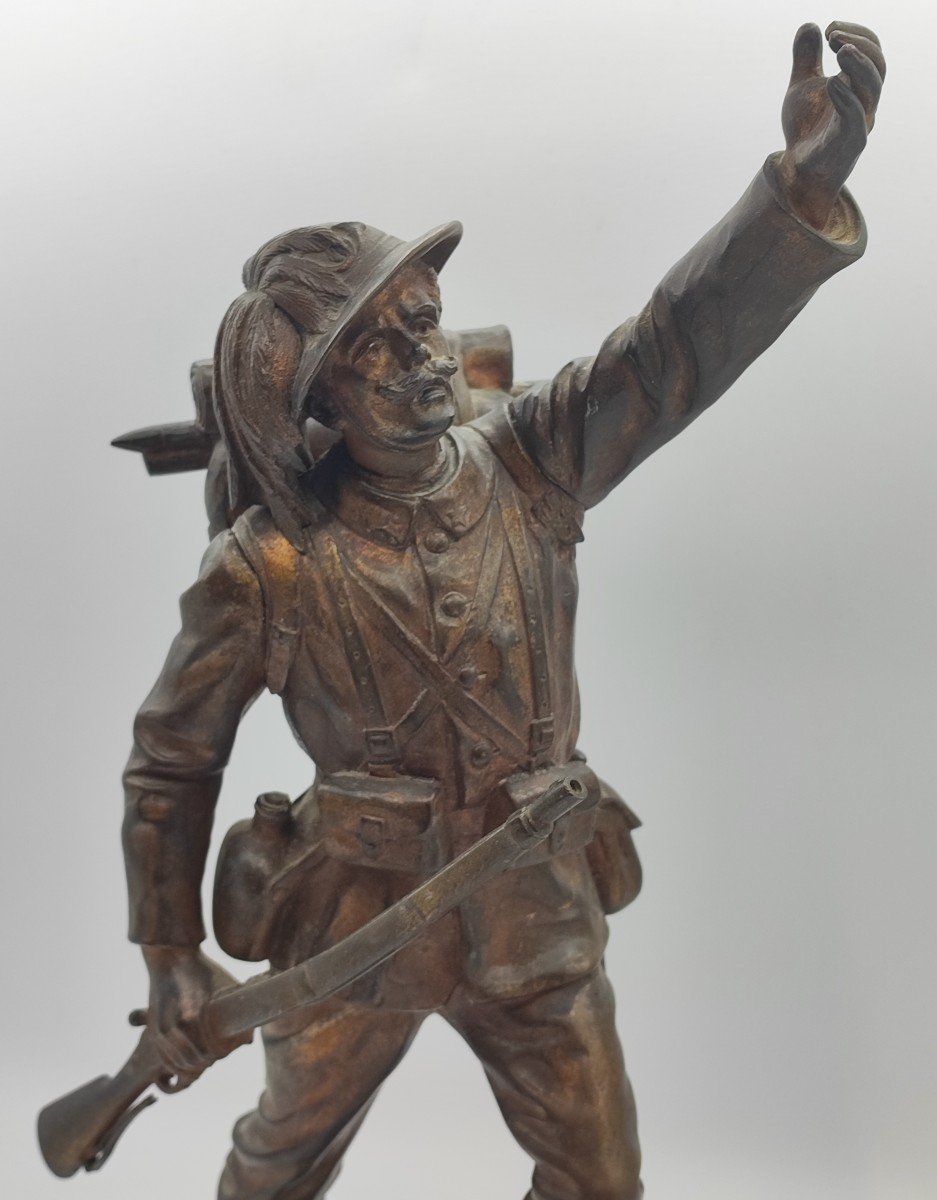 Emile Carlier - Alpine Hunter On The March In Bronze-photo-2