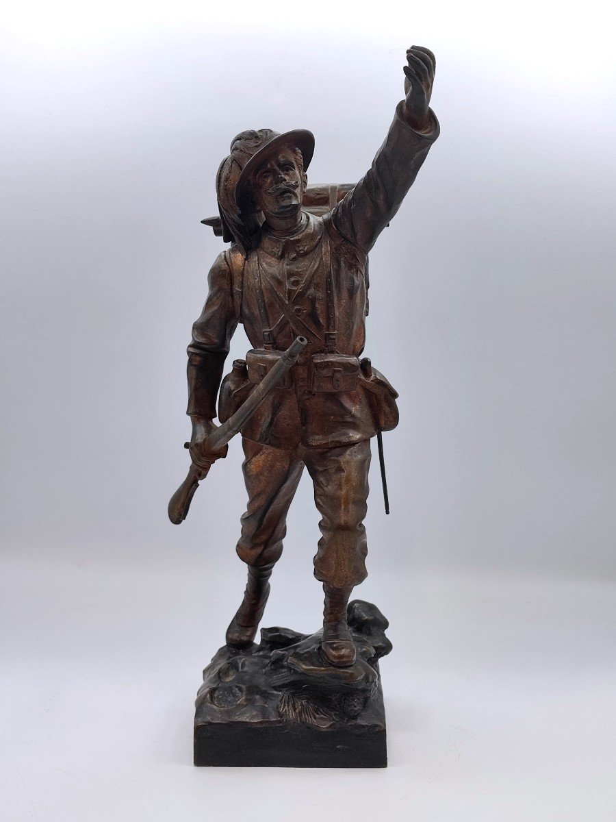 Emile Carlier - Alpine Hunter On The March In Bronze-photo-2