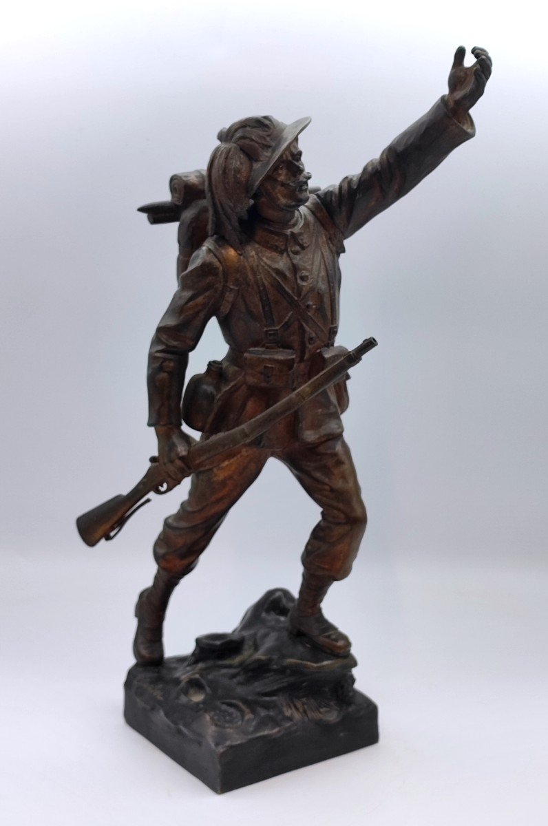 Emile Carlier - Alpine Hunter On The March In Bronze