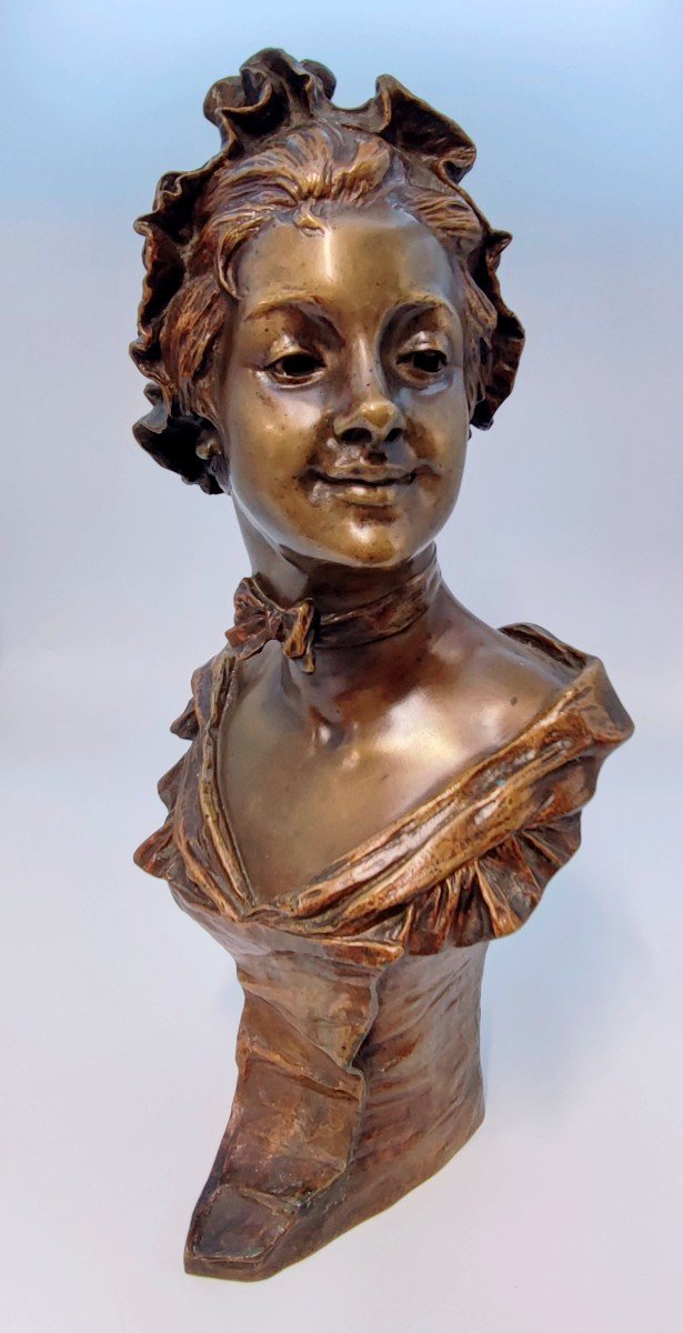 Georges Van Der Straeten - Bronze " Marinette "  La Jeune Femme Au Nœud Papillon  