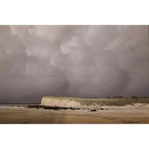 Pierre De Clausade - Hst Falaise Et Mer à Marée Basse Dans Le Finistère