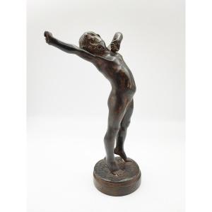 Eugène Désire Piron- Sculpture En Bronze d'un Jeune Garçon Qui S'étire