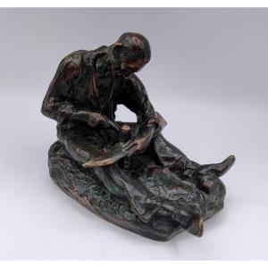 Jules Dalou - The Harvester Sharpening His Scythe In Bronze