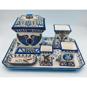 Emaux De Longwy - Rare Service With Egyptian Decor 