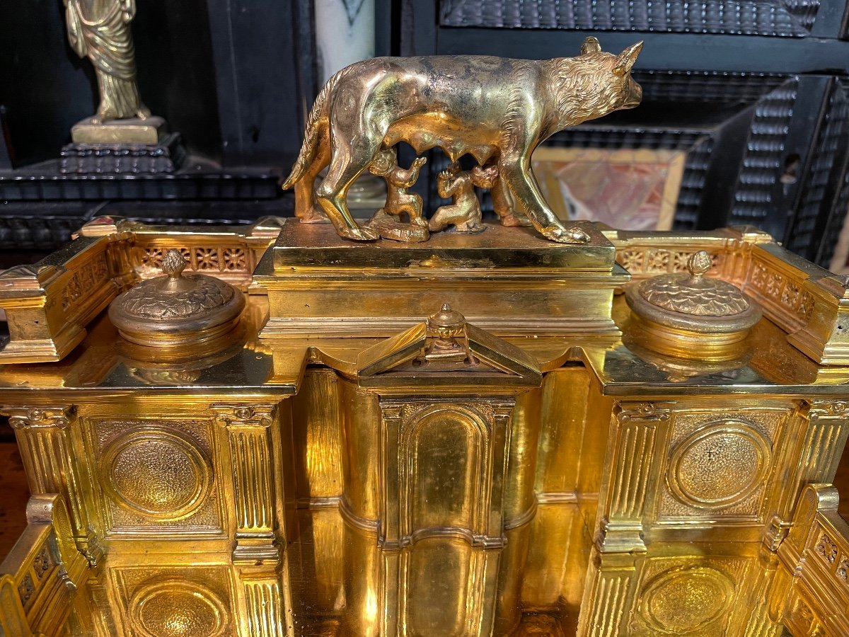 Inkwell In Gilded Bronze Representing The Altar Of The Fatherland Of The 20th Century-photo-2