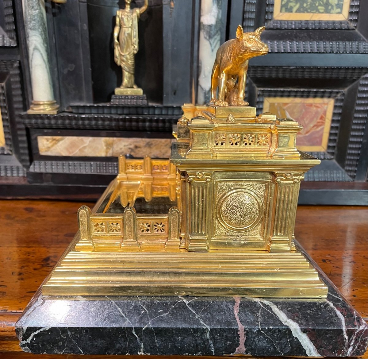 Inkwell In Gilded Bronze Representing The Altar Of The Fatherland Of The 20th Century-photo-3