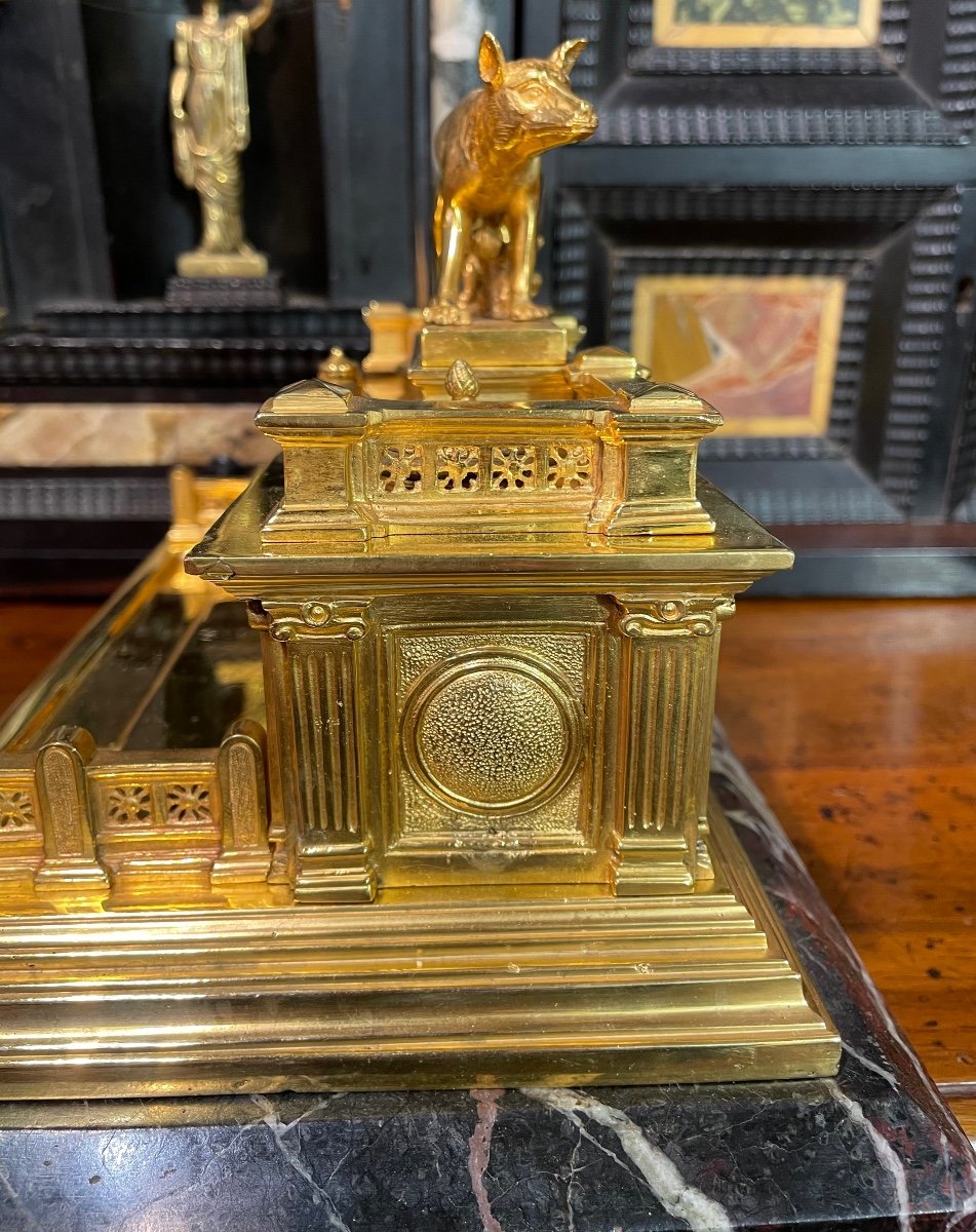 Inkwell In Gilded Bronze Representing The Altar Of The Fatherland Of The 20th Century-photo-4