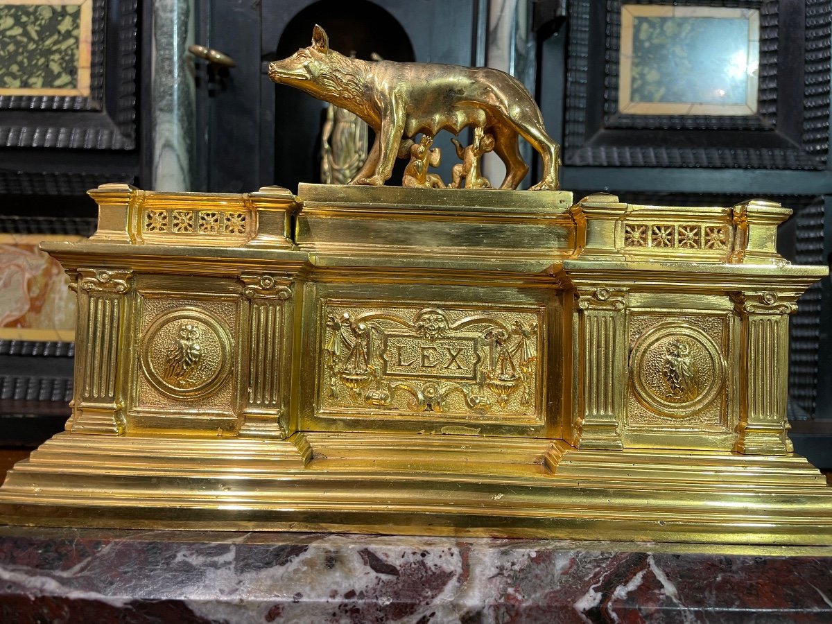 Inkwell In Gilded Bronze Representing The Altar Of The Fatherland Of The 20th Century-photo-3