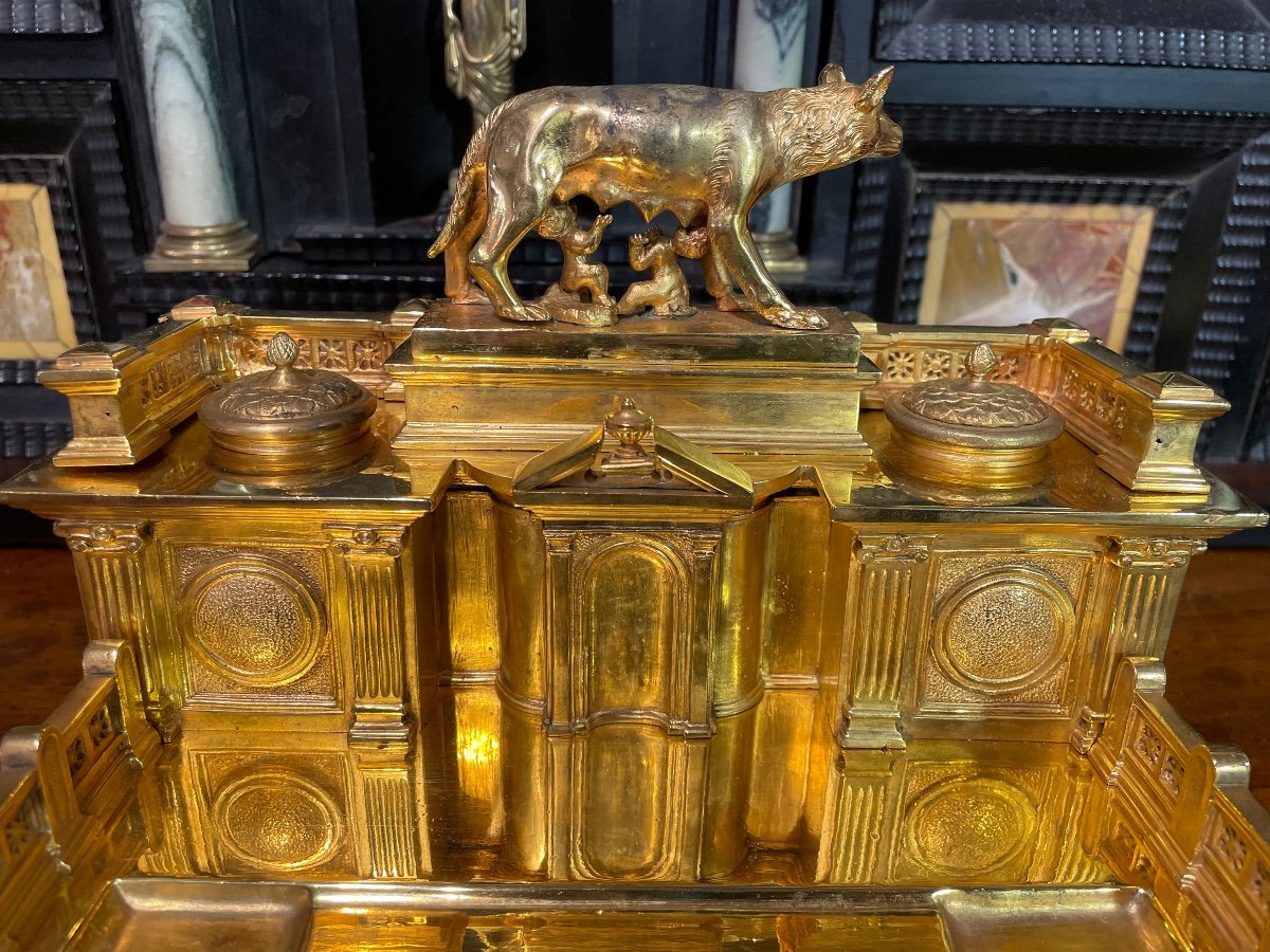 Inkwell In Gilded Bronze Representing The Altar Of The Fatherland Of The 20th Century-photo-4