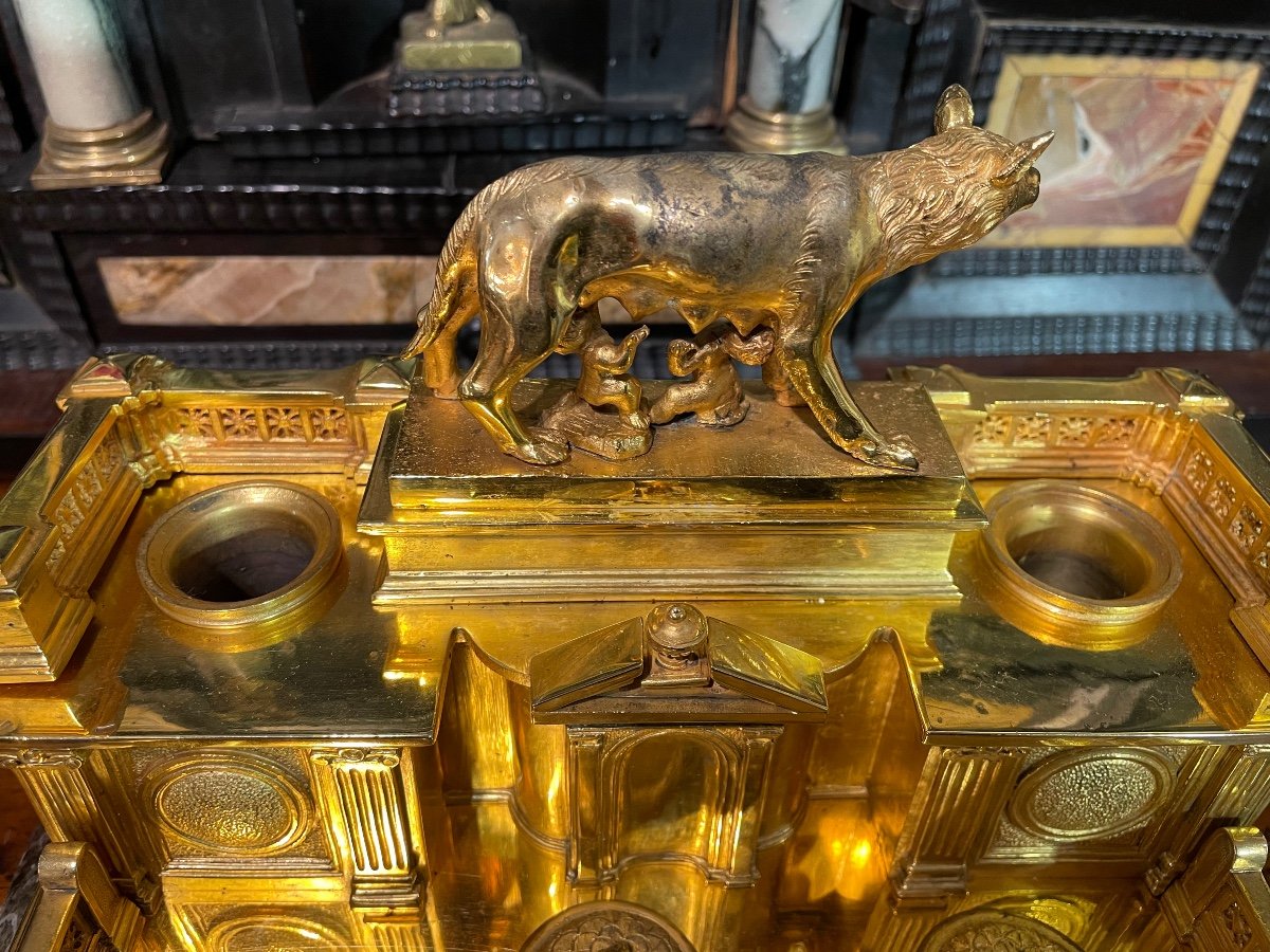 Inkwell In Gilded Bronze Representing The Altar Of The Fatherland Of The 20th Century-photo-5