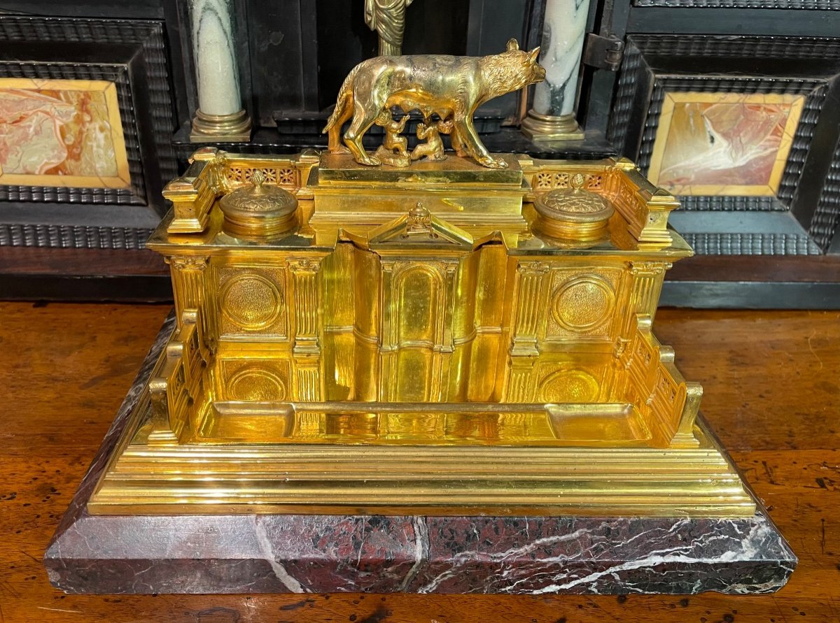 Inkwell In Gilded Bronze Representing The Altar Of The Fatherland Of The 20th Century