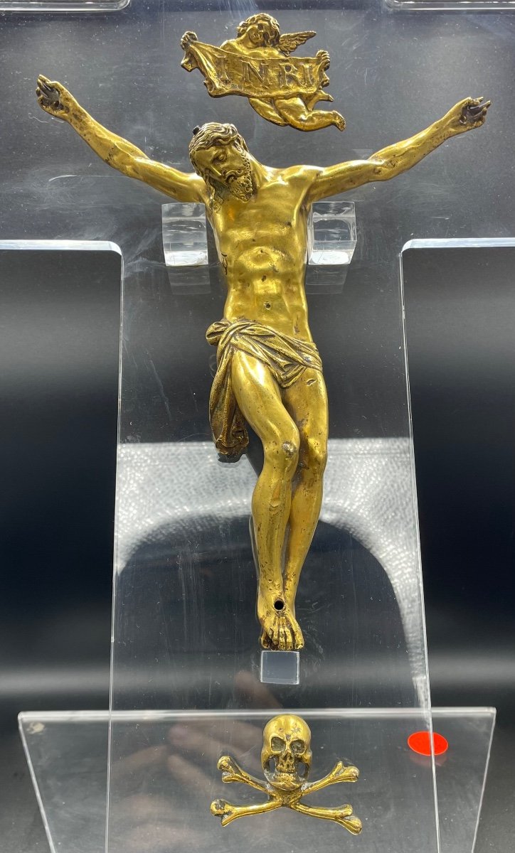 Christ Crucifié En Bronze Doré XVIe/xviie Siècle