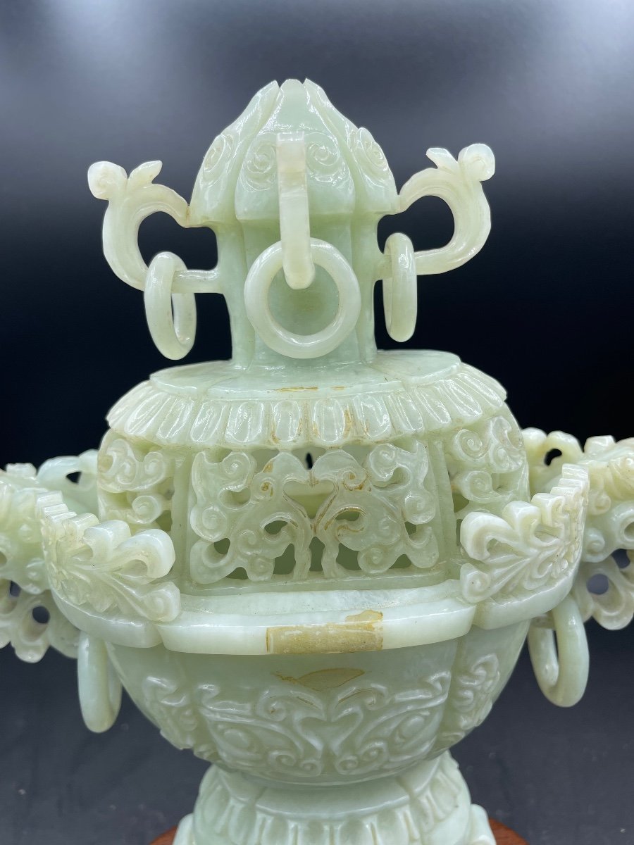 Celadon Jade Censer China 20th Century-photo-2