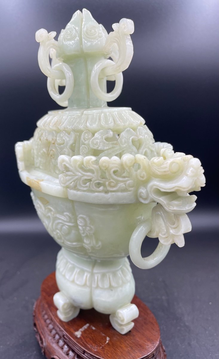 Celadon Jade Censer China 20th Century-photo-3