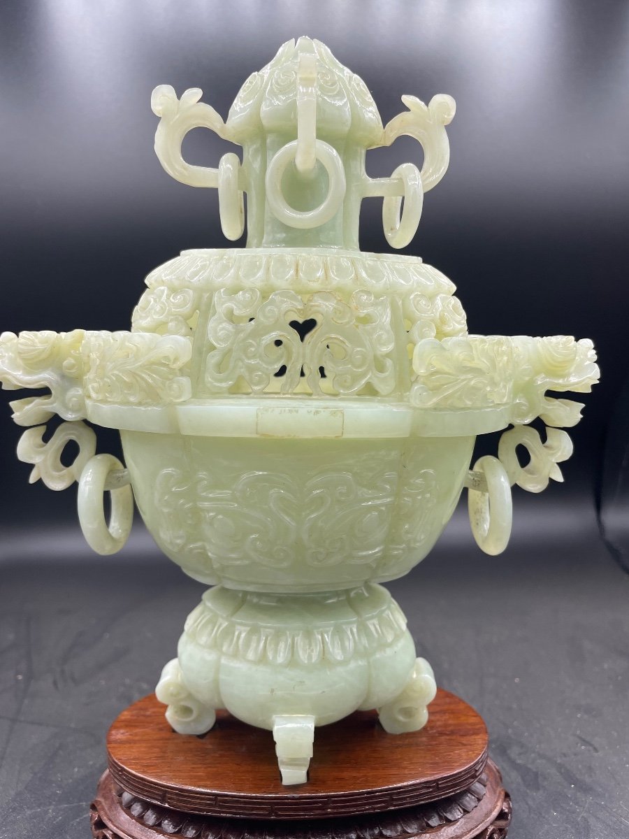 Celadon Jade Censer China 20th Century-photo-4