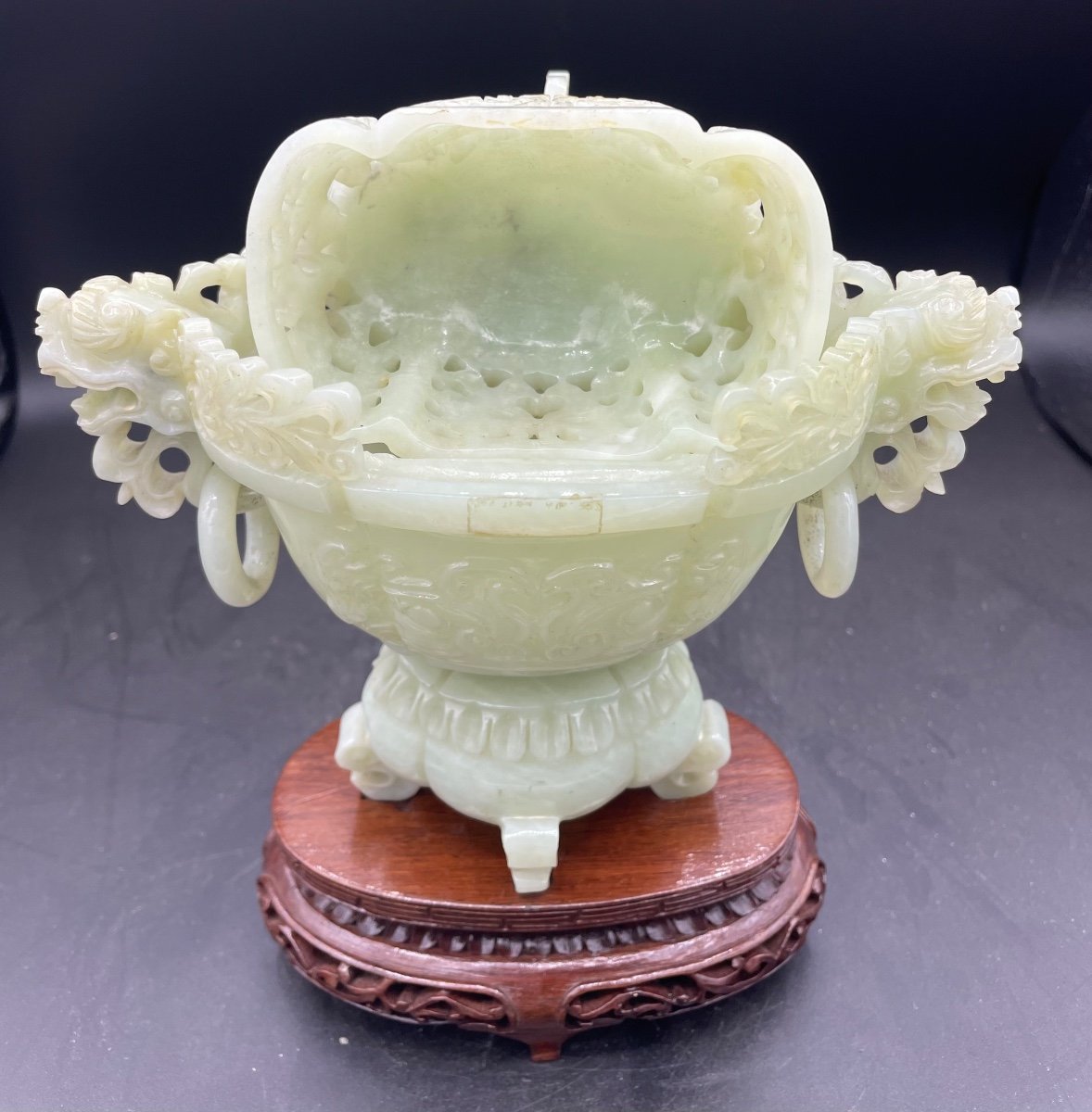 Celadon Jade Censer China 20th Century-photo-1