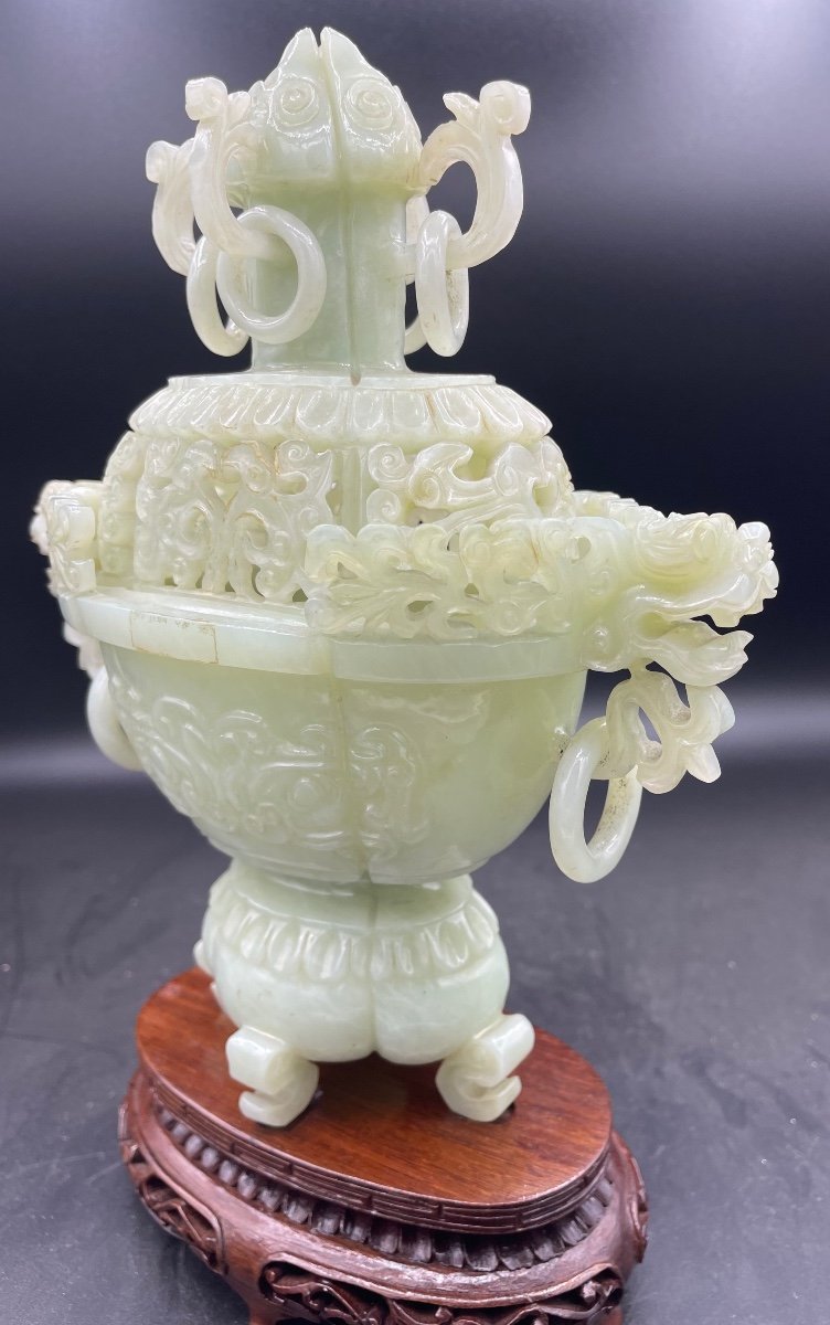 Celadon Jade Censer China 20th Century-photo-2