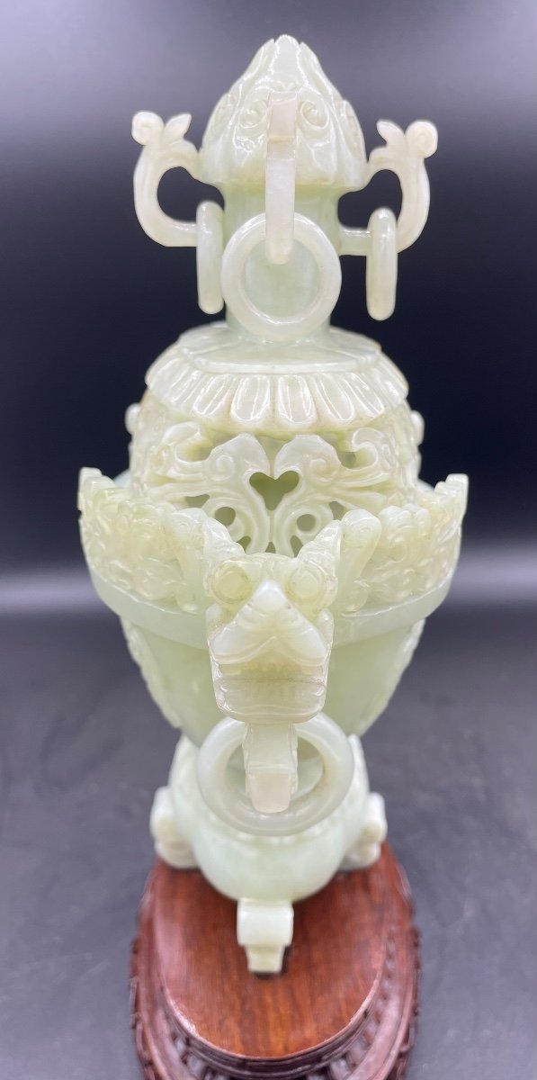 Celadon Jade Censer China 20th Century-photo-3