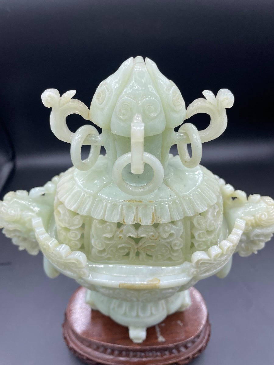 Celadon Jade Censer China 20th Century-photo-4